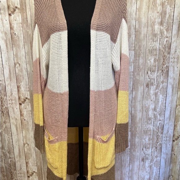 Love Tree Sweaters - Love‎ Tree Cream and Brown Cardigan Sweater